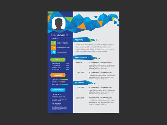Free Geometric CV Resume Template with Flat Style Design in Illustrator (AI) Format
