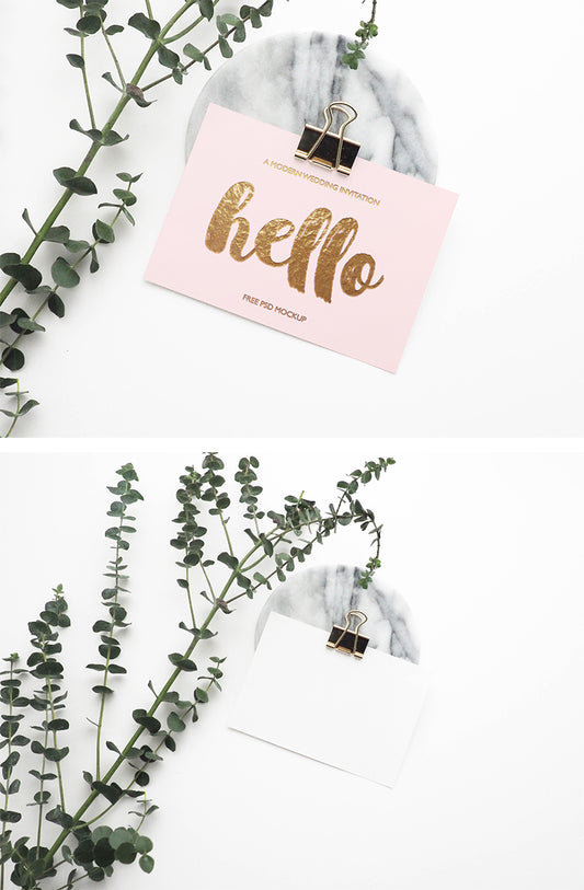 Free Greeting Card Mockup with Marble Details