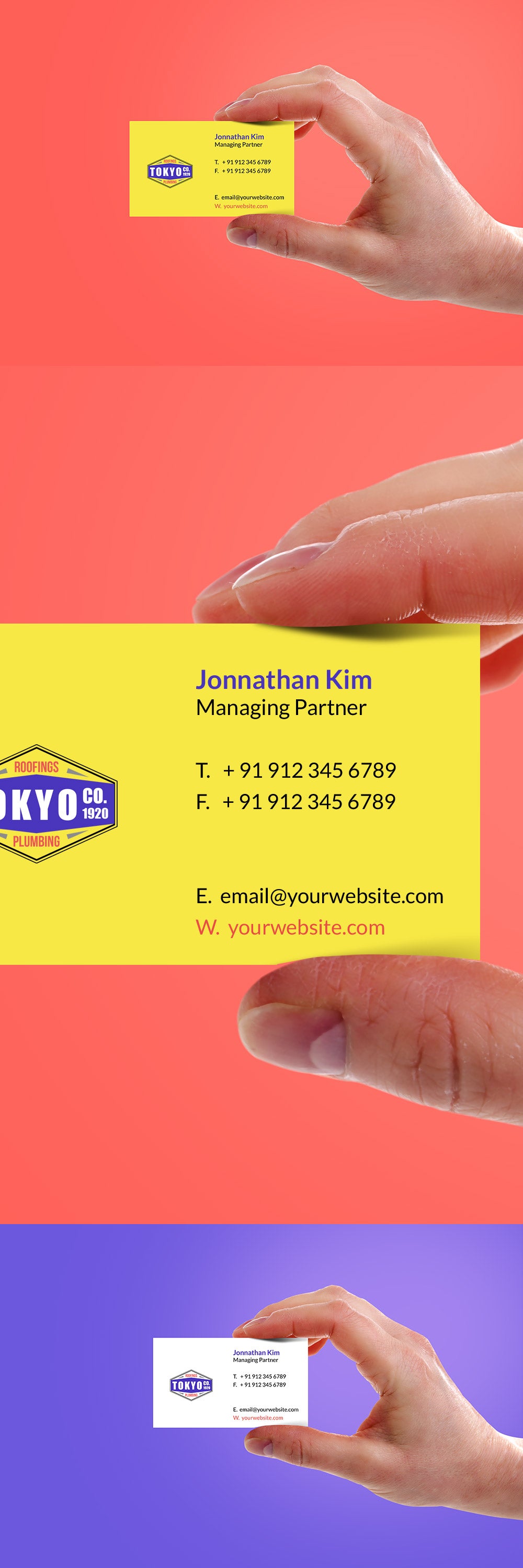 Free Hand Holding Yellow Business Card Mockup PSD