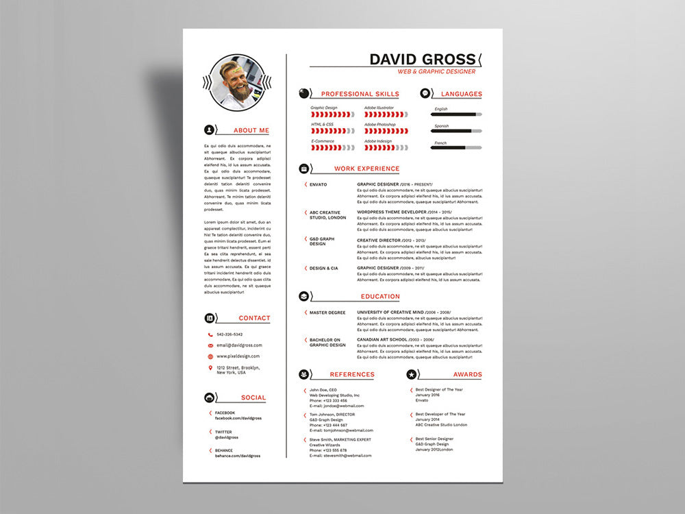 Free Hipster Style Resume CV Template with Cover Letter in Photoshop (PSD), Illustrator (AI) and Indesign (INDD) Formats