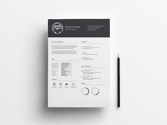 Free Infographic CV Resume with Simple Minimal Style Design in Illustrator (AI) Format
