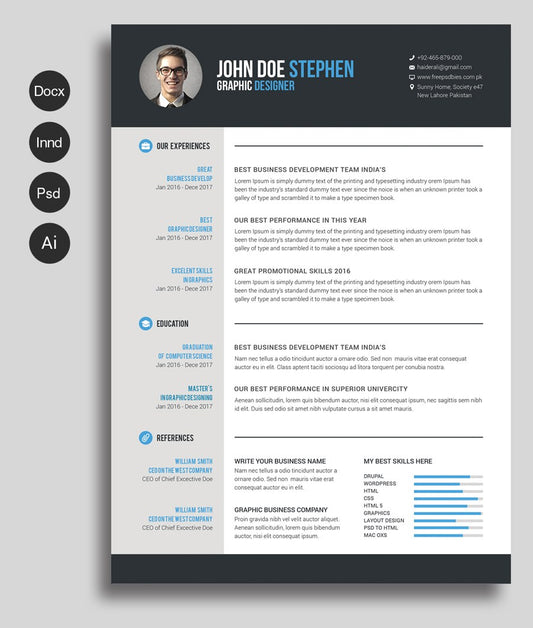 Free Microsoft Word Resume and CV Template for Photoshop (PSD) and Illustrator (AI) Formats Also