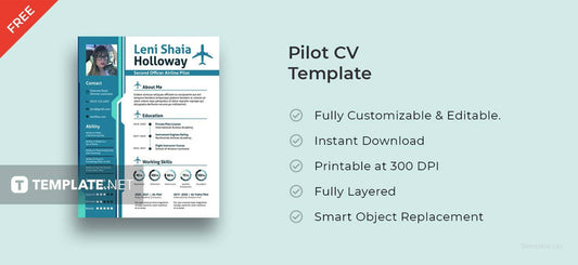 Free Pilot Resume CV Template in Photoshop (PSD) and Microsoft Word Formats
