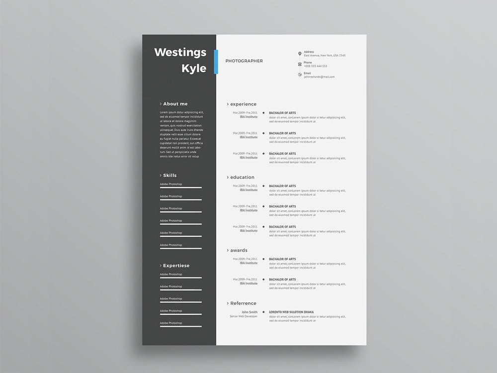 Free Ultra Minimal Two Column Photo Resume CV Template with Cover Lett ...
