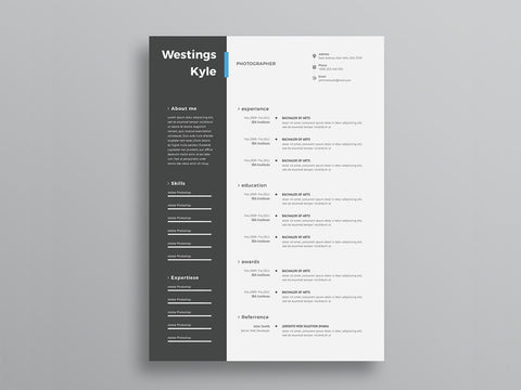 Free Ultra Minimal Two Column Photo Resume CV Template with Cover Letter in Photoshop (PSD) Format