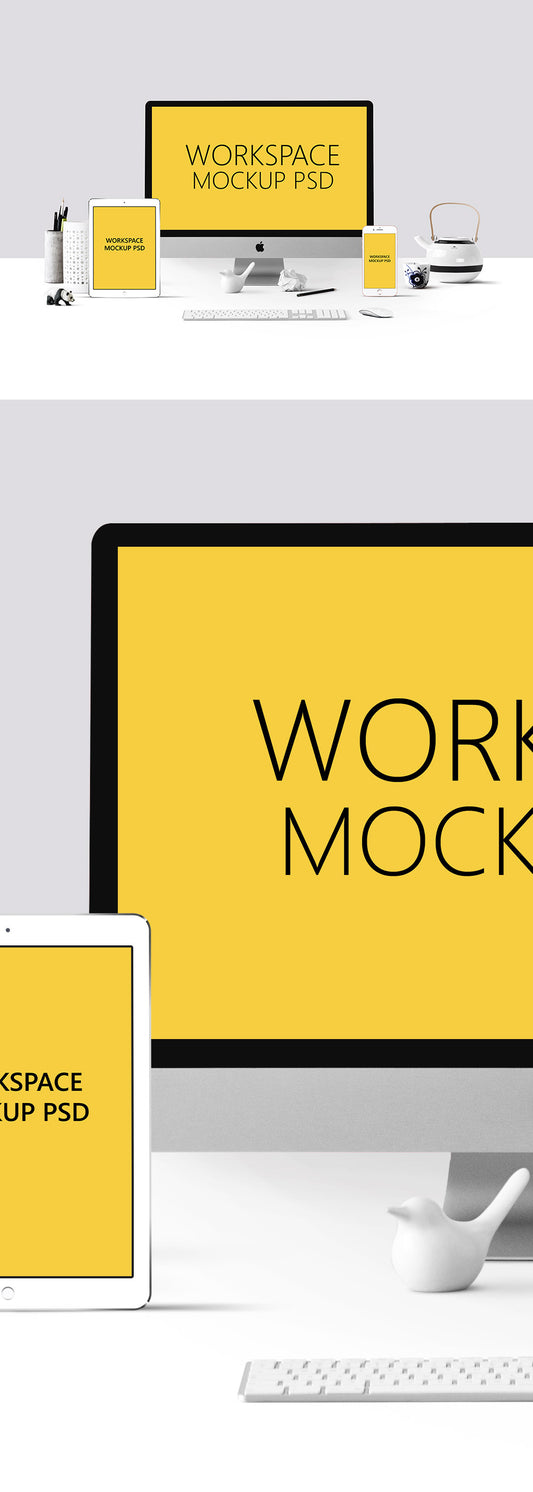 Free Workspace Mockup PSD (iMac, iPad and iPhone)