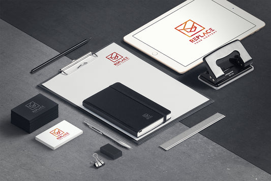 Free Isometric Stationery Mockup Scenes (Including Macbook Pro, Notebook and Business Card Mockup)
