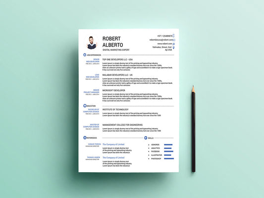 Free Marketing CV Resume Template with Matching Cover Letter in Illustrator (AI) Format
