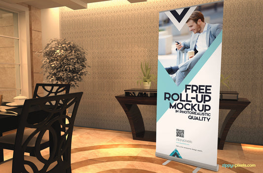 Free Roll Up Banner Advertisement Mockup