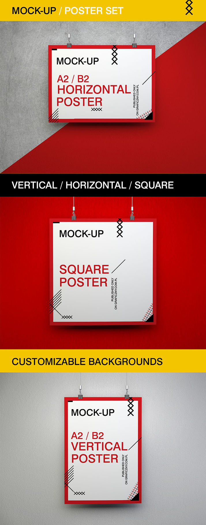 Free Horizontal, Square and Vertical Poster Mockups
