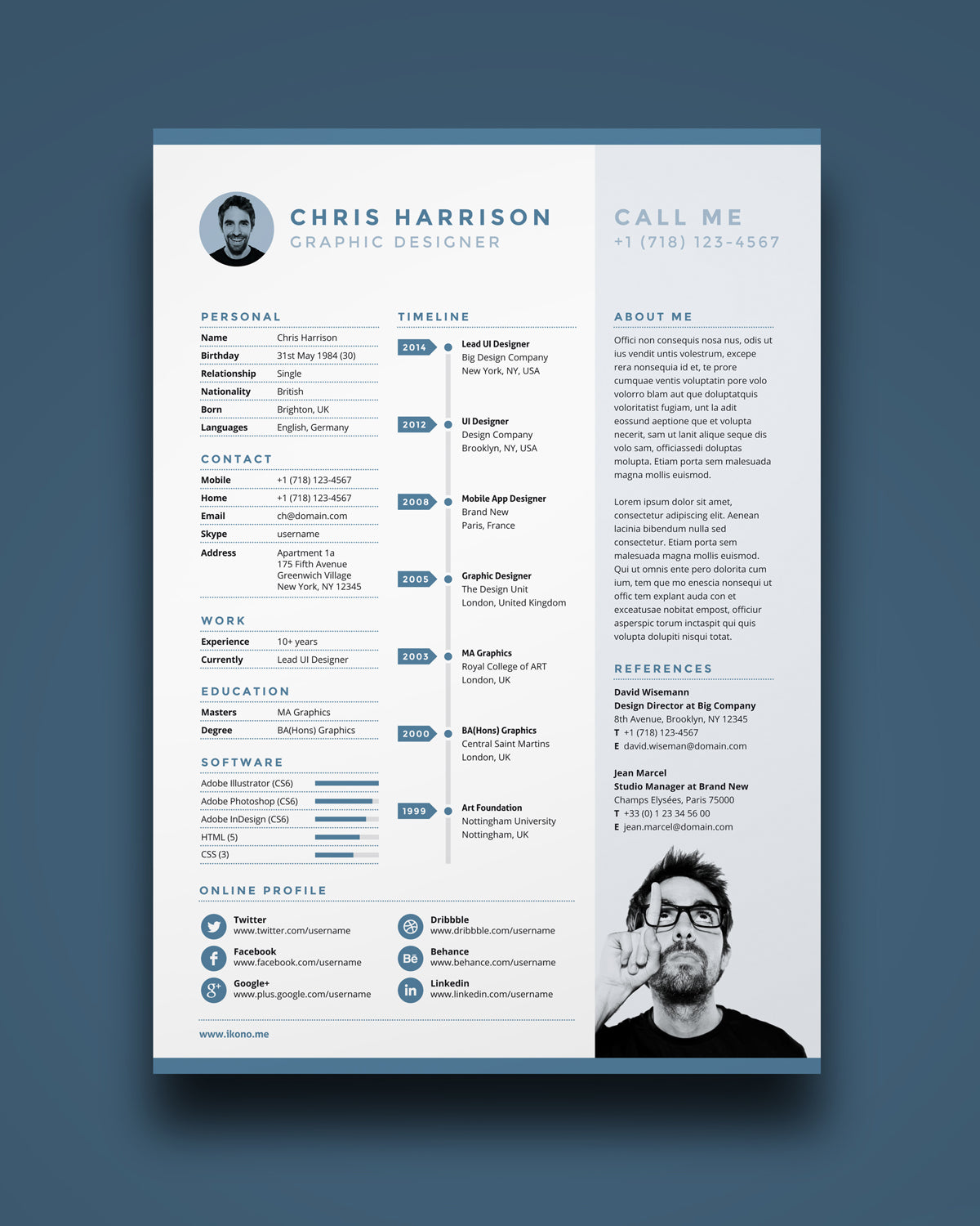 Free Resume Template In Photoshop (PSD), Illustrator (AI) And Indesign ...