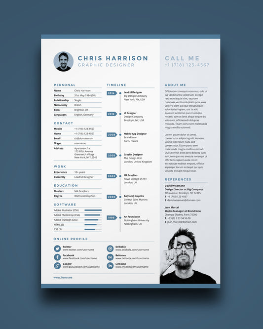 Free Resume Template in Photoshop (PSD), Illustrator (AI) and Indesign Formats