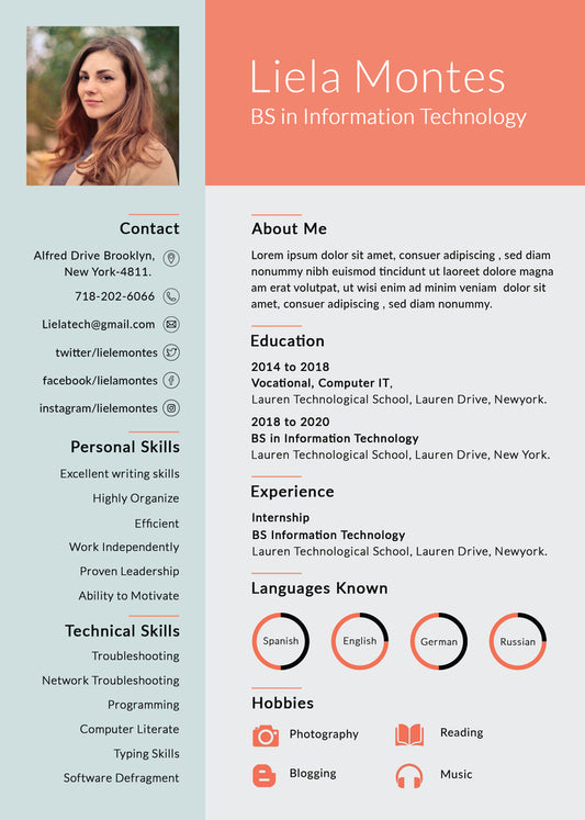 Free Graduate Photo Resume CV Template in Photoshop (PSD) Format
