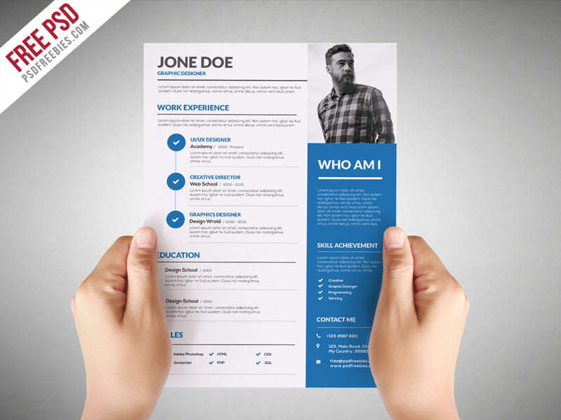 Free Graphic Designer CV Resume Template in Photoshop (PSD) Format