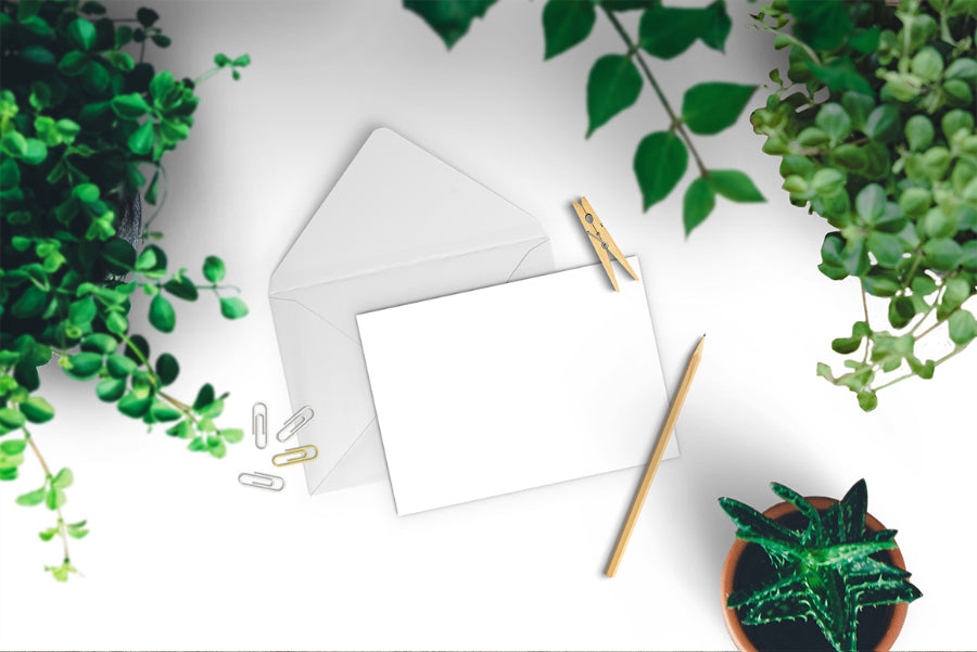 Free Fresh Greeting Card Mockup with Green Leaves and plants