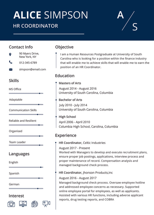 Free HR Resume CV Template in Photoshop (PSD), Illustrator (AI), Microsoft Word and Indesign Formats