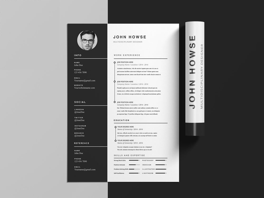 Free Clean CV Resume Template with Cover Letter in Photoshop (PSD), Illustrator (AI) and Indesign (INDD) Formats