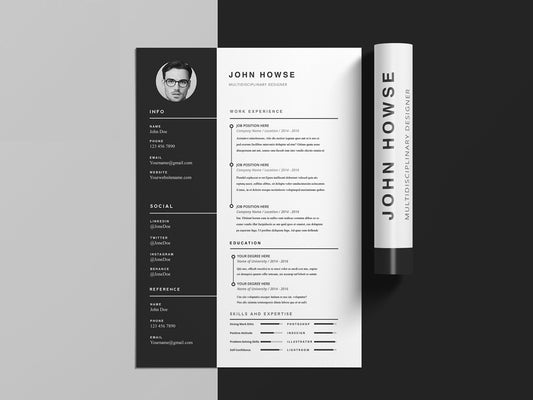 Free Clean CV Resume Template with Cover Letter in Photoshop (PSD), Illustrator (AI) and Indesign (INDD) Formats