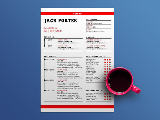 Free Classic Resume CV Template for Designer in Photoshop (PSD) Format