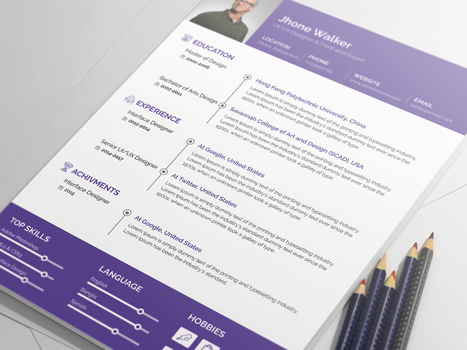 Free Minimal Resume CV Template in Photoshop (PSD) Format – CreativeBooster
