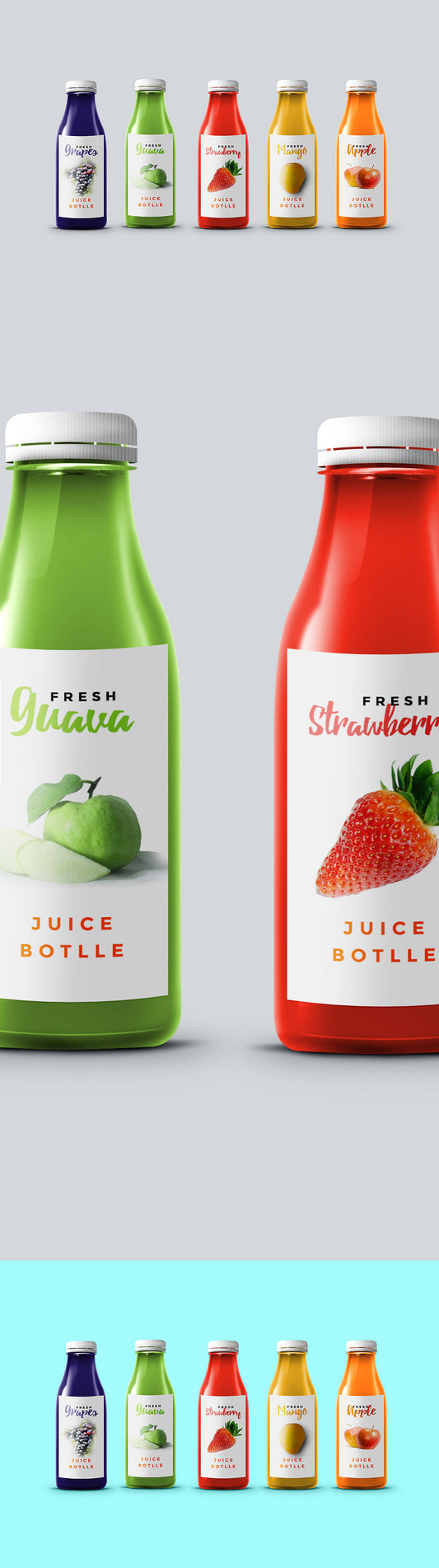 Free Set of Colorful Juice Bottle Mockups