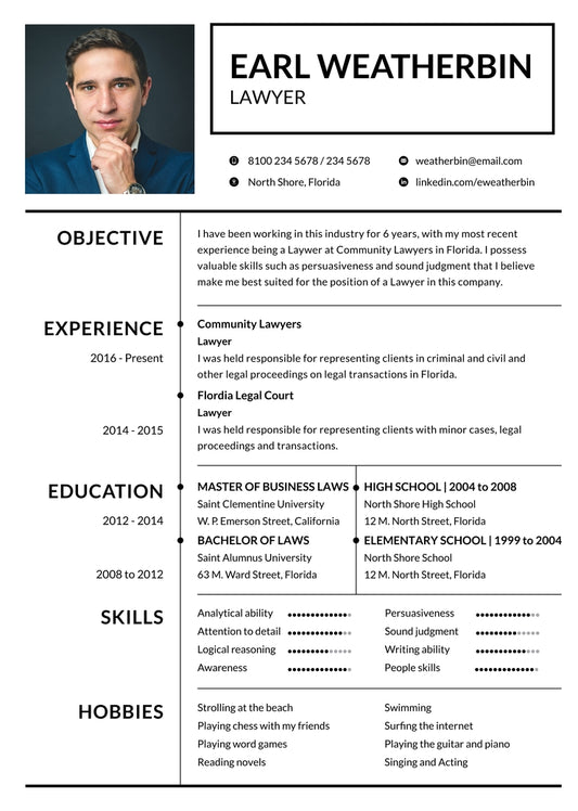 Free Basic Lawyer Resume CV Template in Photoshop (PSD), Illustrator (AI), Microsoft Word and Indesign Formats