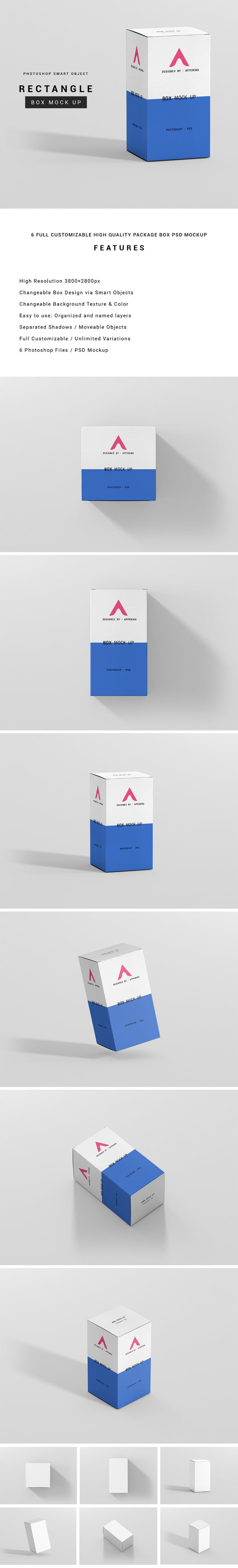 Free Huge Set of Clean Rectangle Packaging Boxes PSD Mockup