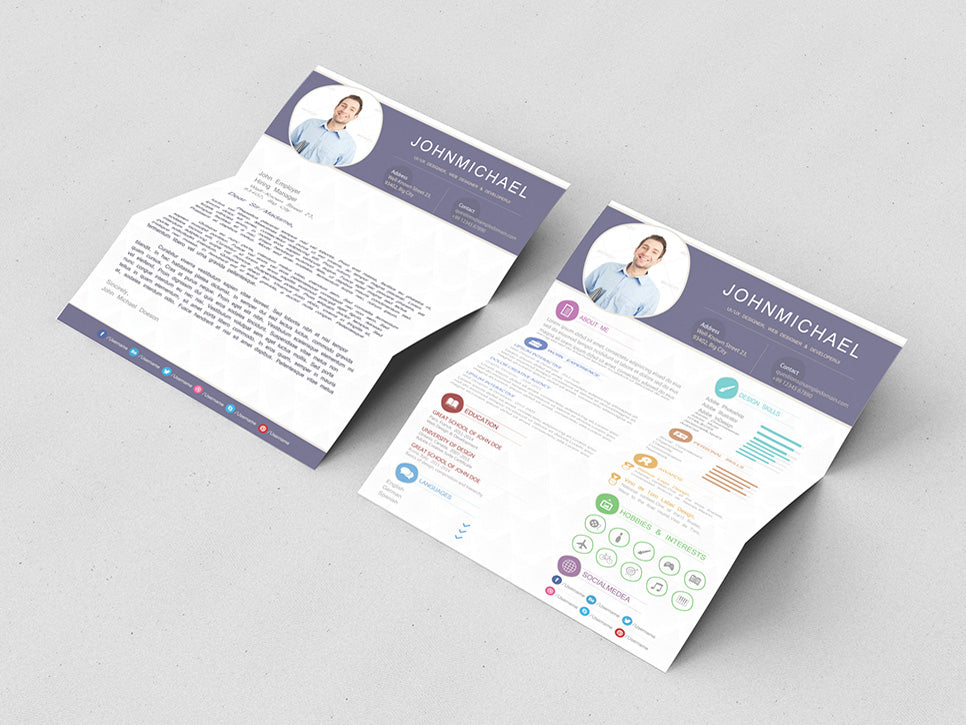 Free CV Resume Template with Matching Cover Letter in Photoshop (PSD) and Microsoft Word (DOC) Formats