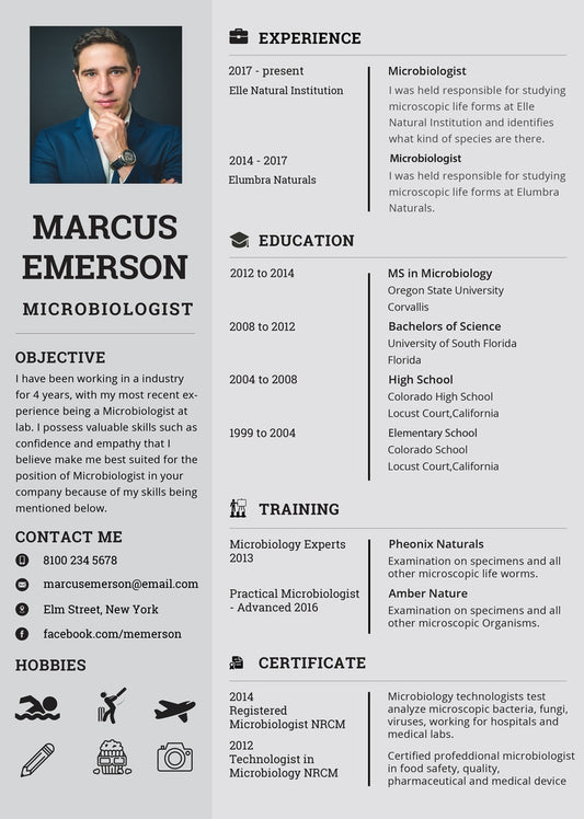 Free Microbiologist Resume CV Template in Photoshop (PSD) Format