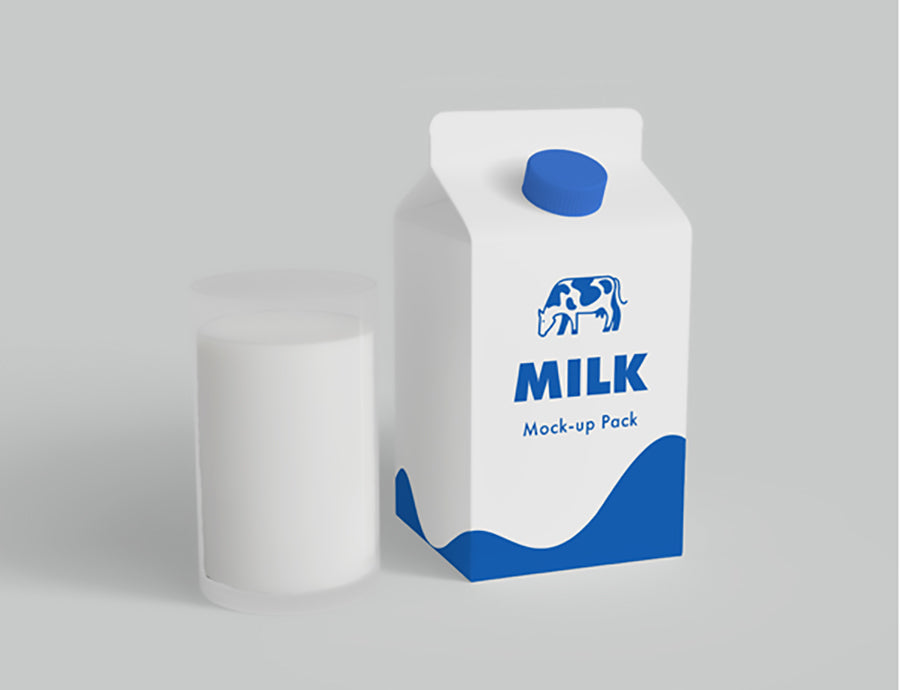 Free Milk Carton Mockup 2 Sizes and Glass Mug