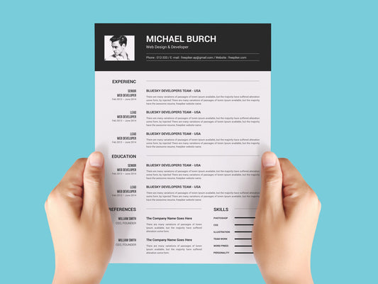 Free Black and White Photo CV Resume Template in Microsoft Word (DOC) Format
