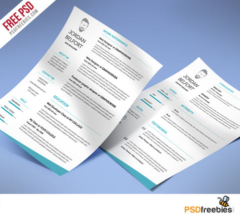 Free Minimal and Clean CV Resume Template in Photoshop (PSD) Format