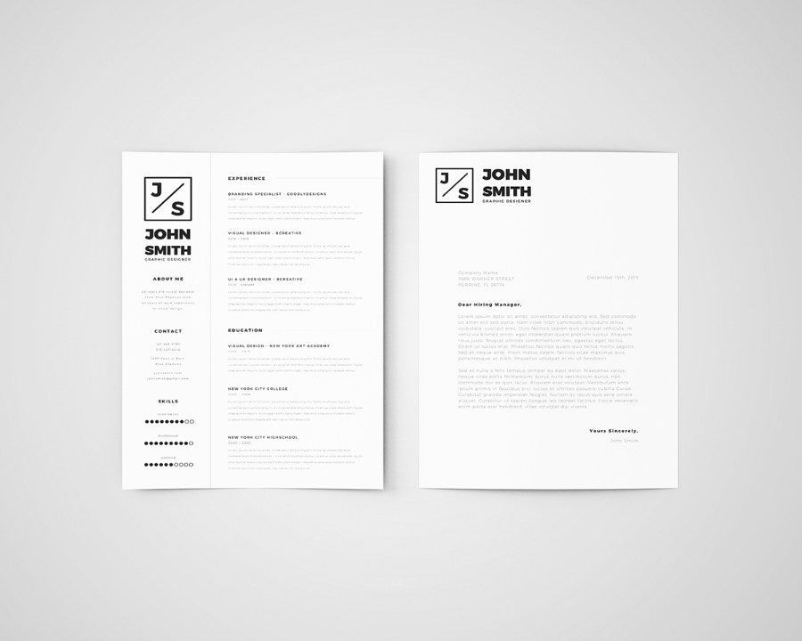 Free Minimalistic Resume and Cover Letter Template for Illustrator (AI) and Photoshop (PSD) Formats