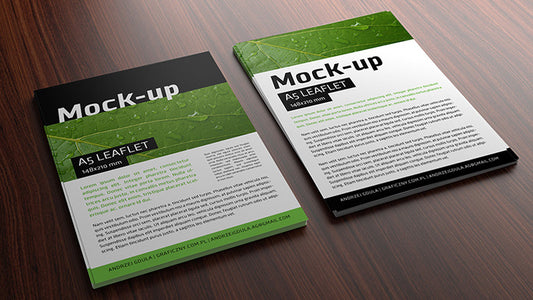 Free A5 Leaflet Mockup on a Realistic Wooden Surface