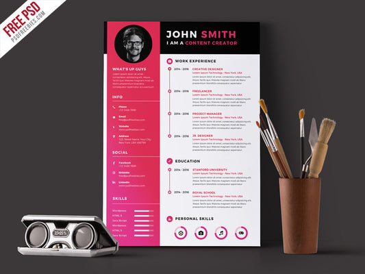 Free Modern Simple CV Resume Template in Photoshop (PSD) Format