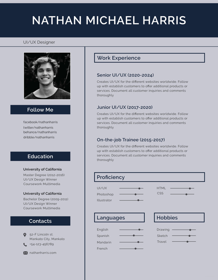 Free Modern Resume CV Template in Photoshop (PSD), Illustrator (AI), Microsoft Word and Indesign Formats