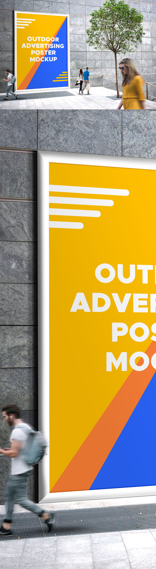 Free Outdoor Advertising Poster with People Mockup PSD