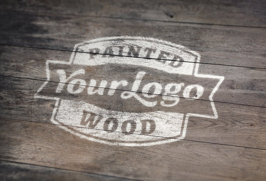 Free Wood Logo MockUp on Wooden Background