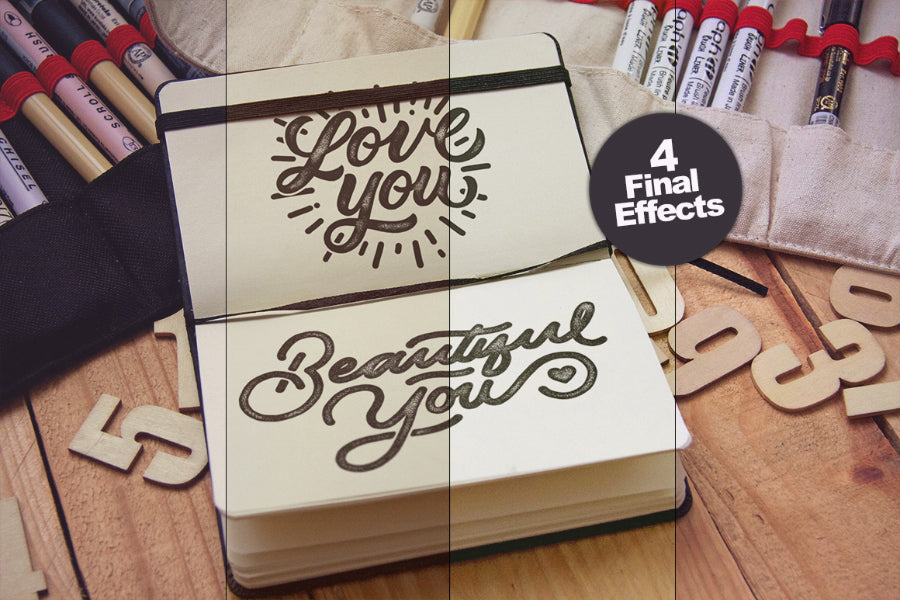 Free Artistic Notebook PSD Mockup with Effects