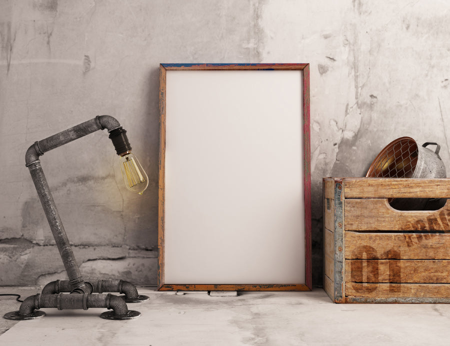 Free Premium Frame Mockup with Industrial Lamp