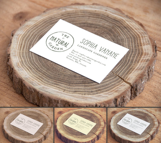 Free Business Card Mockups in a Wooden Stump