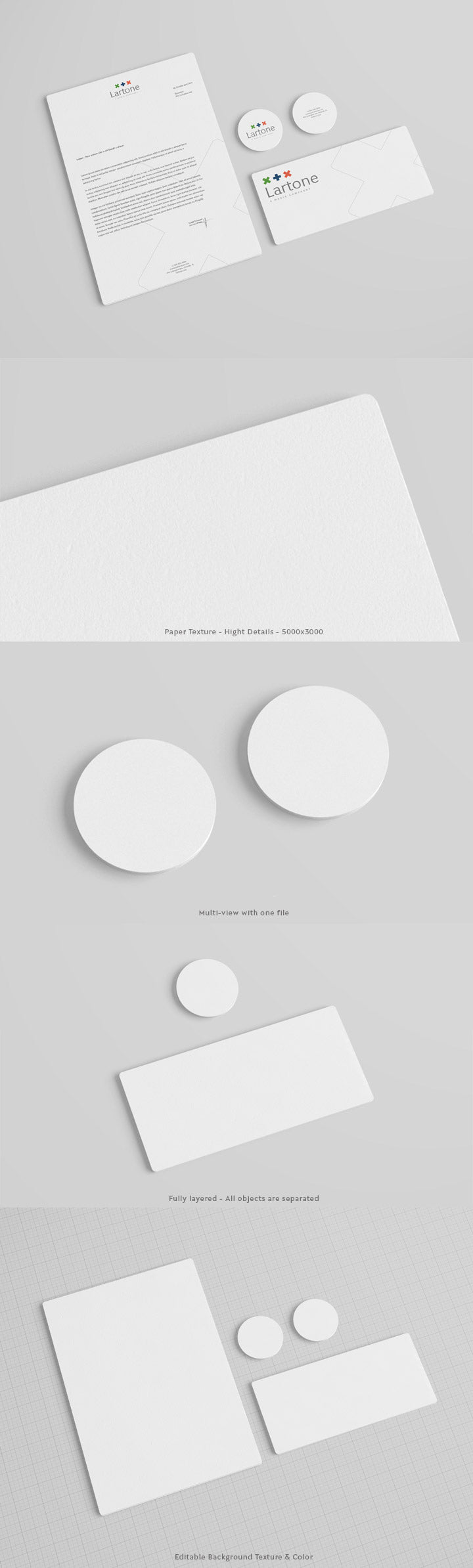 Free Stationery Mockup with Rounded Corner and Round Business Card