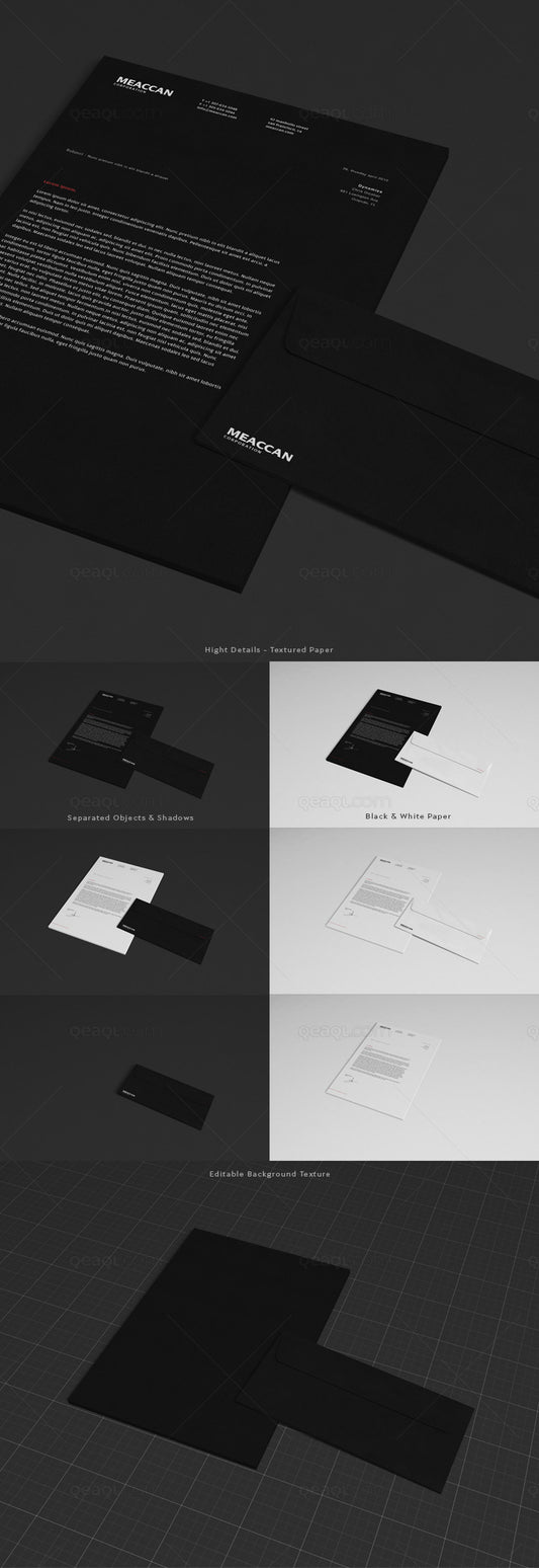 Free BW Stationery Mockup with Envelope and Letterhead