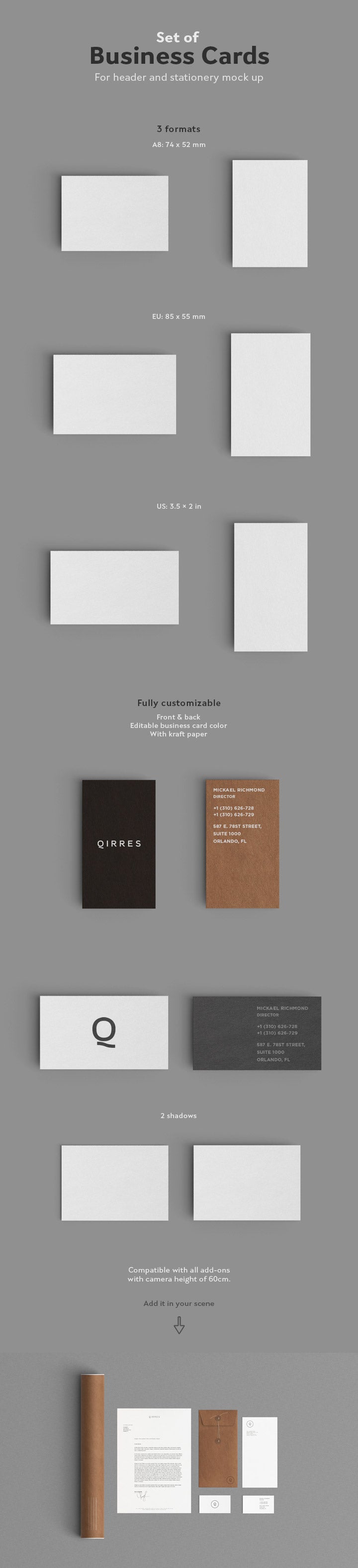 Free Set of Different Size Business Card Mockups