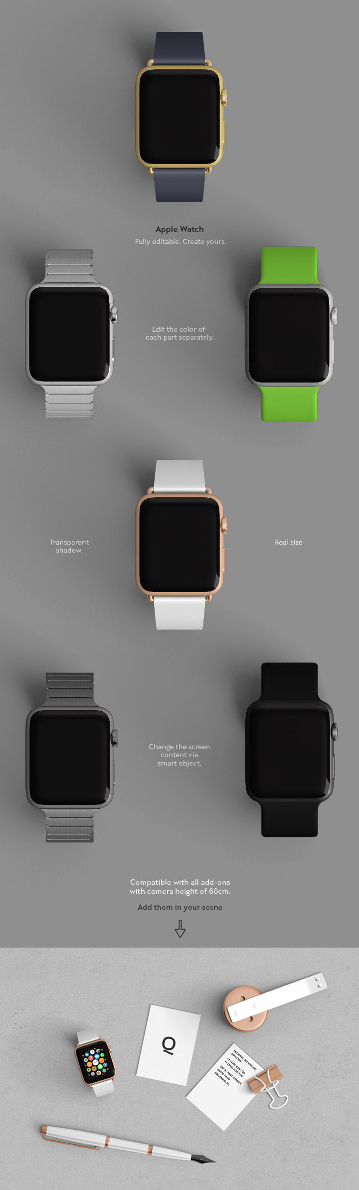 Free Smartwatch Mockup with Changeable Color (Apple Watch)