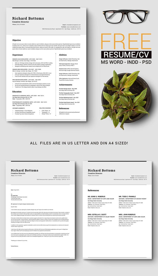 Free Timeless Resume and CV Template in Microsoft Word (DOC, DOCX), Photoshop (PSD) and Indesign (INDD) Formats