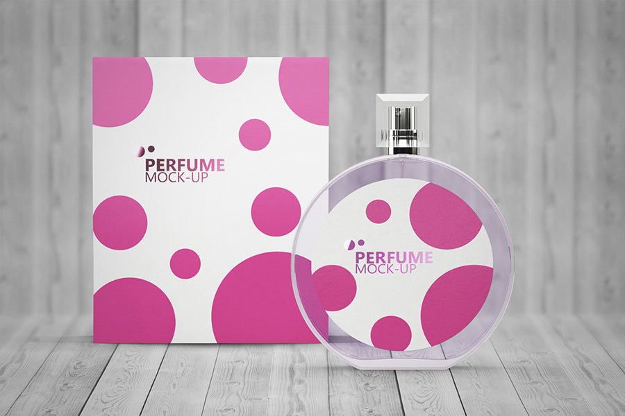 Free Perfume Mock-Up Packaging Set Glass Bottle and Paperboard Package