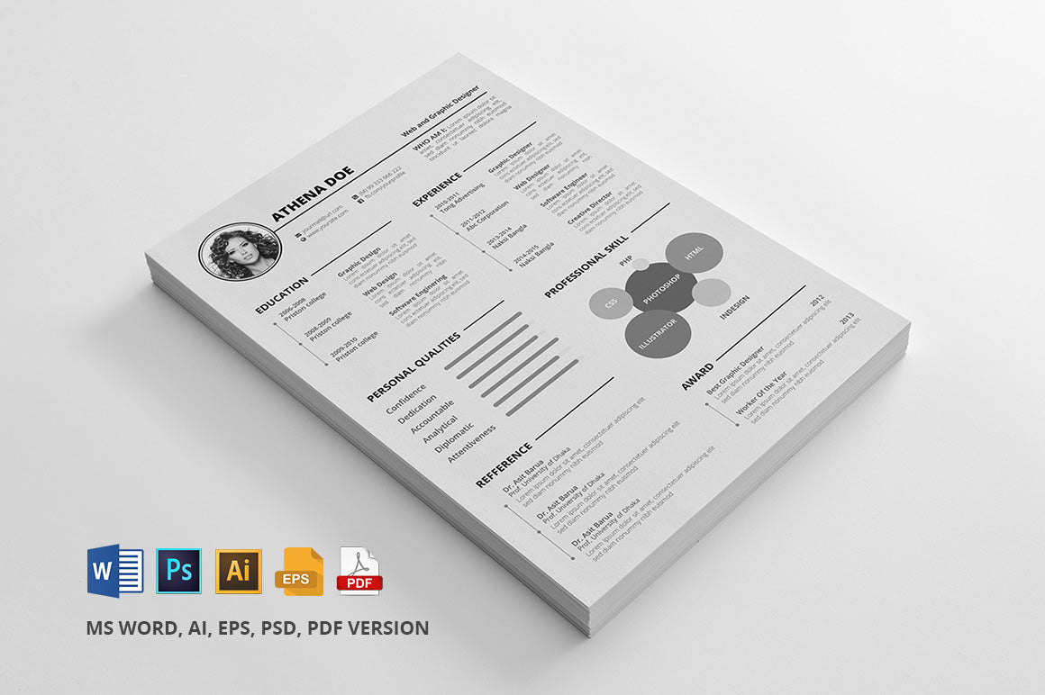 Free CV Resume Template for Microsoft Word, Illustrator (AI) and Photoshop (PSD) Formats