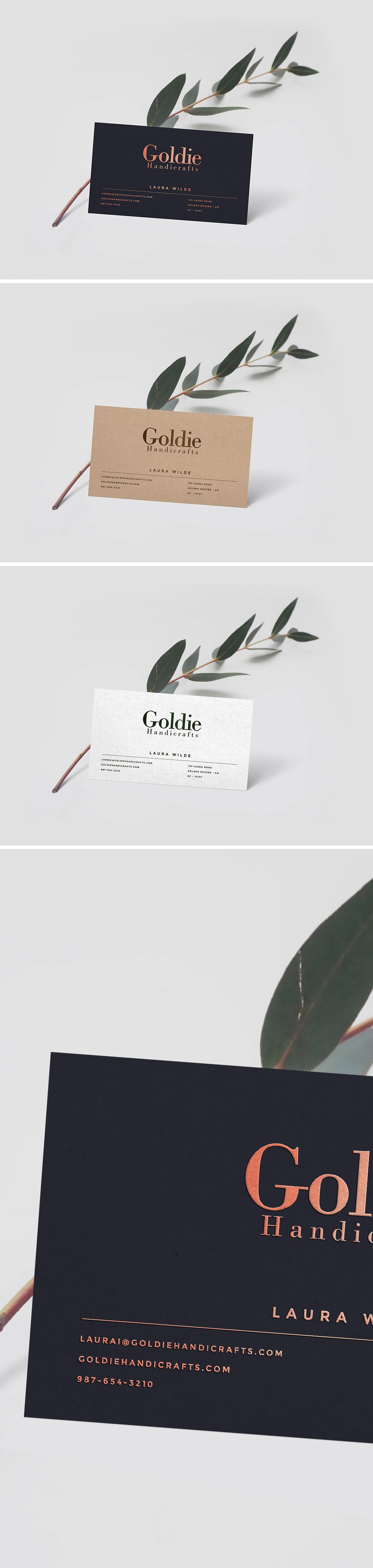Free Realistic Business Card Mockup PSD with Leaf