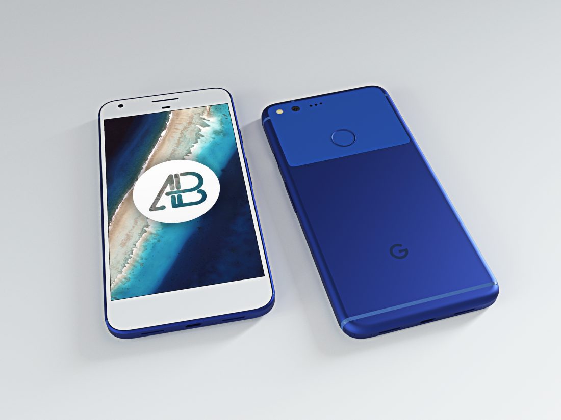 Free Realistic Really Blue Google Pixel XL Mockup